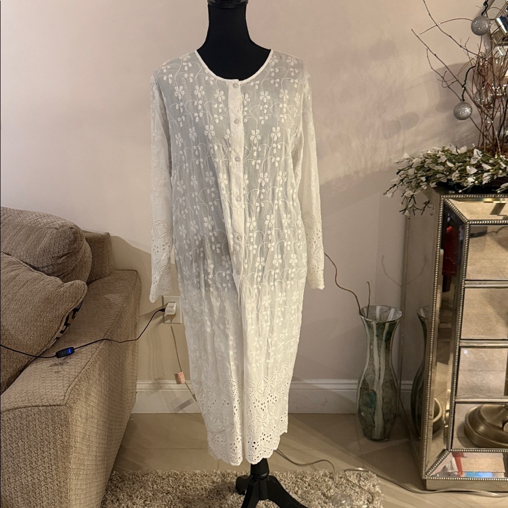 Melissa Odabash White Long Sleeve Dress m - Picture 2 of 7